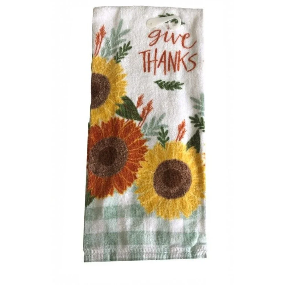 Thanksgiving Sunflowers Dish Towel Oven Mitt Potholder Give Thanks Set of 3